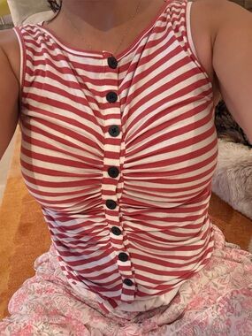 Maeve Red & White Striped Button-Front Tank Top